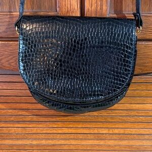 Sleek Black Embossed Crossbody Bag